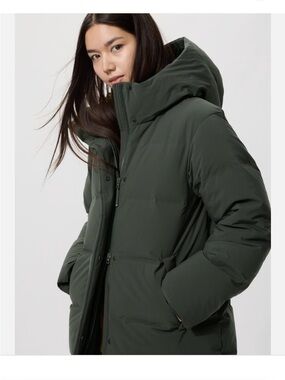 Uniqlo Dark Green Mid Long Down Puffer Coat Size Small S